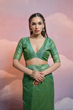 Thumbnail for Jyoti Fashion Women's Green Handloom Raw Silk Weaving Designer Saree with Blouse