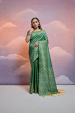 Thumbnail for Jyoti Fashion Women's Green Handloom Raw Silk Weaving Designer Saree with Blouse