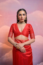 Thumbnail for Jyoti Fashion Women's Red Handloom Raw Silk Weaving Designer Saree with Blouse