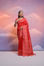 Thumbnail for Jyoti Fashion Women's Red Handloom Raw Silk Weaving Designer Saree with Blouse