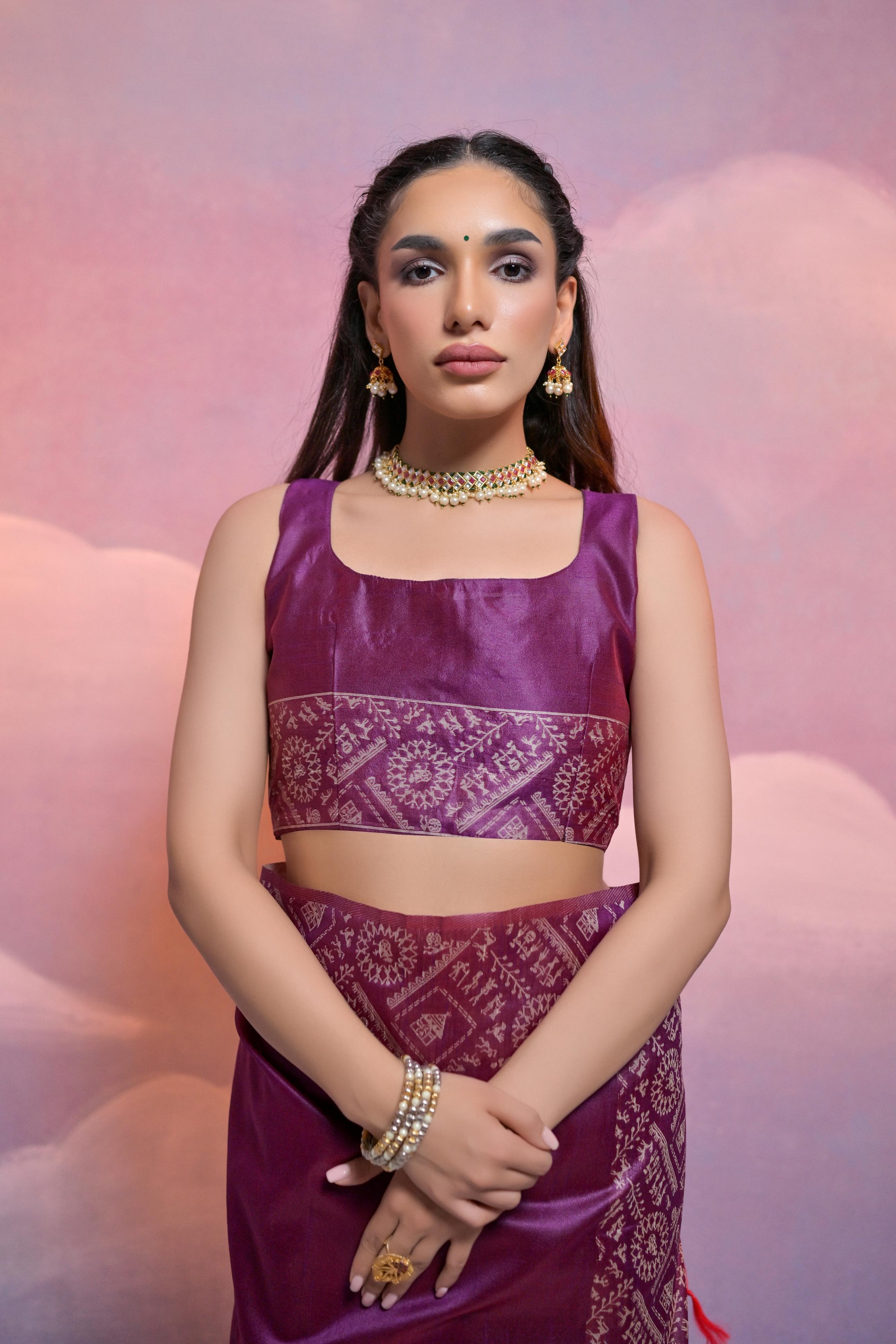 Jyoti Fashion Women's Wine Handloom Raw Silk Weaving Designer Saree with Blouse