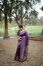 Thumbnail for Jyoti Fashion Women's Wine Handloom Raw Silk Weaving Designer Saree with Blouse