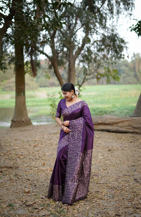 Jyoti Fashion Women's Wine Handloom Raw Silk Weaving Designer Saree with Blouse