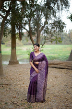 Thumbnail for Jyoti Fashion Women's Wine Handloom Raw Silk Weaving Designer Saree with Blouse