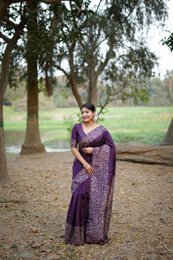 Jyoti Fashion Women's Wine Handloom Raw Silk Weaving Designer Saree with Blouse