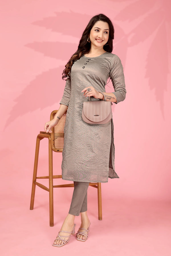 Jyoti Fashion Women's Grey Kanchi Cotton Lining Zari Woven Designer Kurti Only