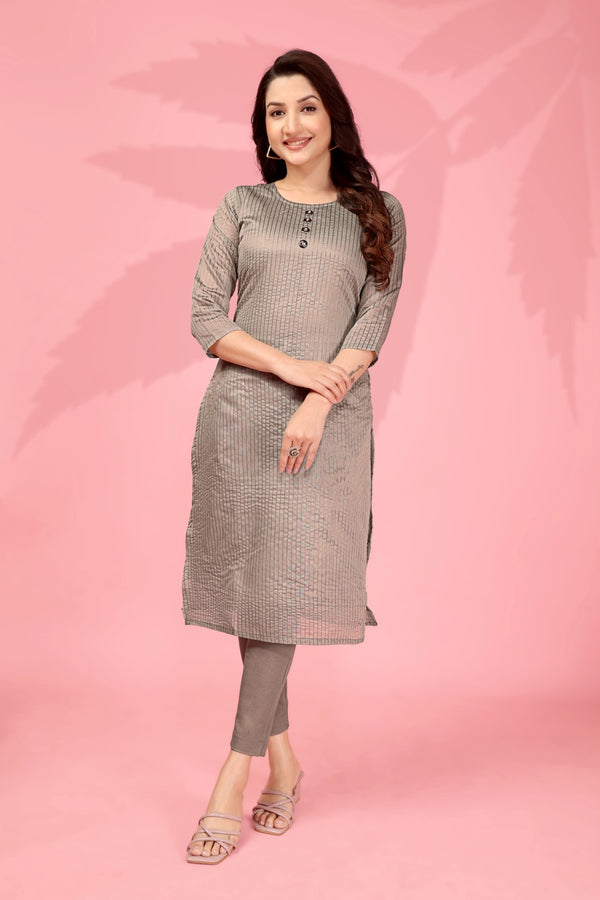 Jyoti Fashion Women's Grey Kanchi Cotton Lining Zari Woven Designer Kurti Only