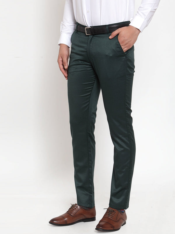 Jainish Men's Olive Tapered Fit Formal Trousers - Distacart