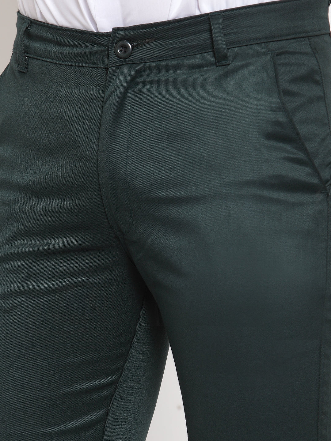Jainish Men's Olive Tapered Fit Formal Trousers - Distacart