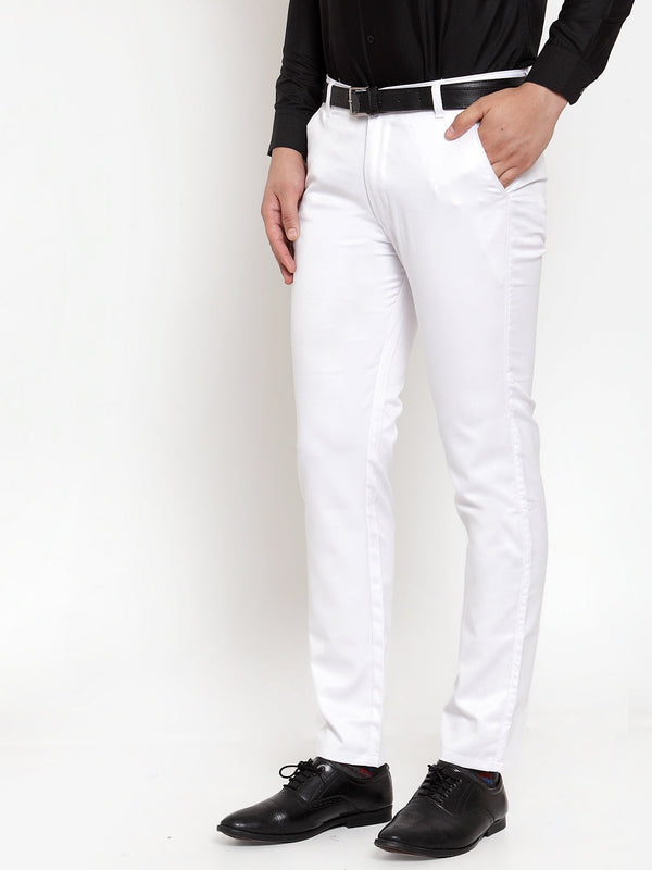 Jainish Men's White Tapered Fit Formal Trousers - Distacart