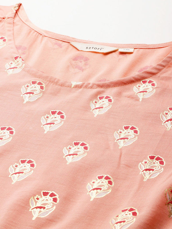 Sztori Plus Size Ethnic Motifs Printed Gotta Patti Empire Kurta with Sharara - Distacart