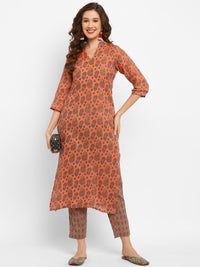 Thumbnail for Women Orange Printed Kurta Pant Set - Rasiya
