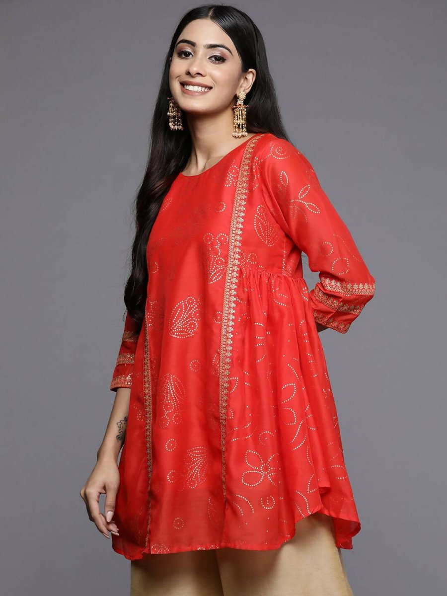 Ahalyaa Womens Red Colour Chanderi Printed Tunic - Distacart