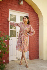 Thumbnail for Vaasva Women Pink Muslin Floral Printed Knee Length Dress - Distacart