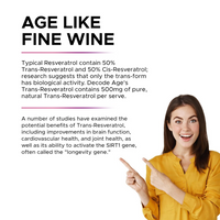 Thumbnail for Decode Age 99.5% Pure Trans Resveratrol 250mg Supplement Capsules