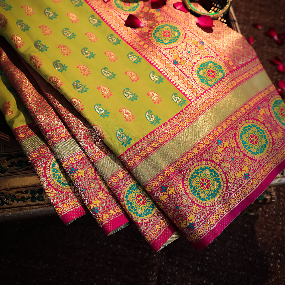 NOZ2TOZ Women Yellow Katan Silk Saree - Distacart