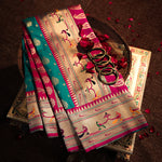 Thumbnail for NOZ2TOZ Women Blue Paithani Silk Saree - Distacart