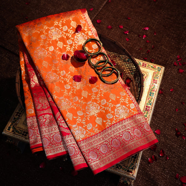 NOZ2TOZ Women Orange Jaal Katan Silk Saree - Distacart