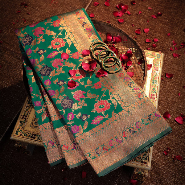 NOZ2TOZ Women Blue Jaal Katan Silk Saree - Distacart