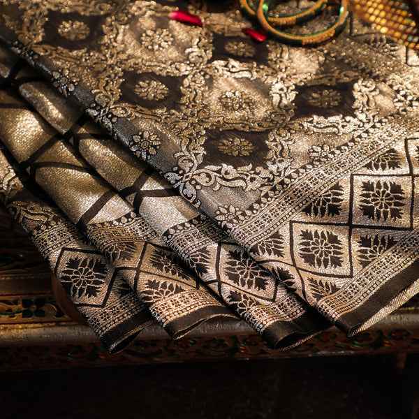 NOZ2TOZ Women Black Jaal Katan Silk Saree - Distacart