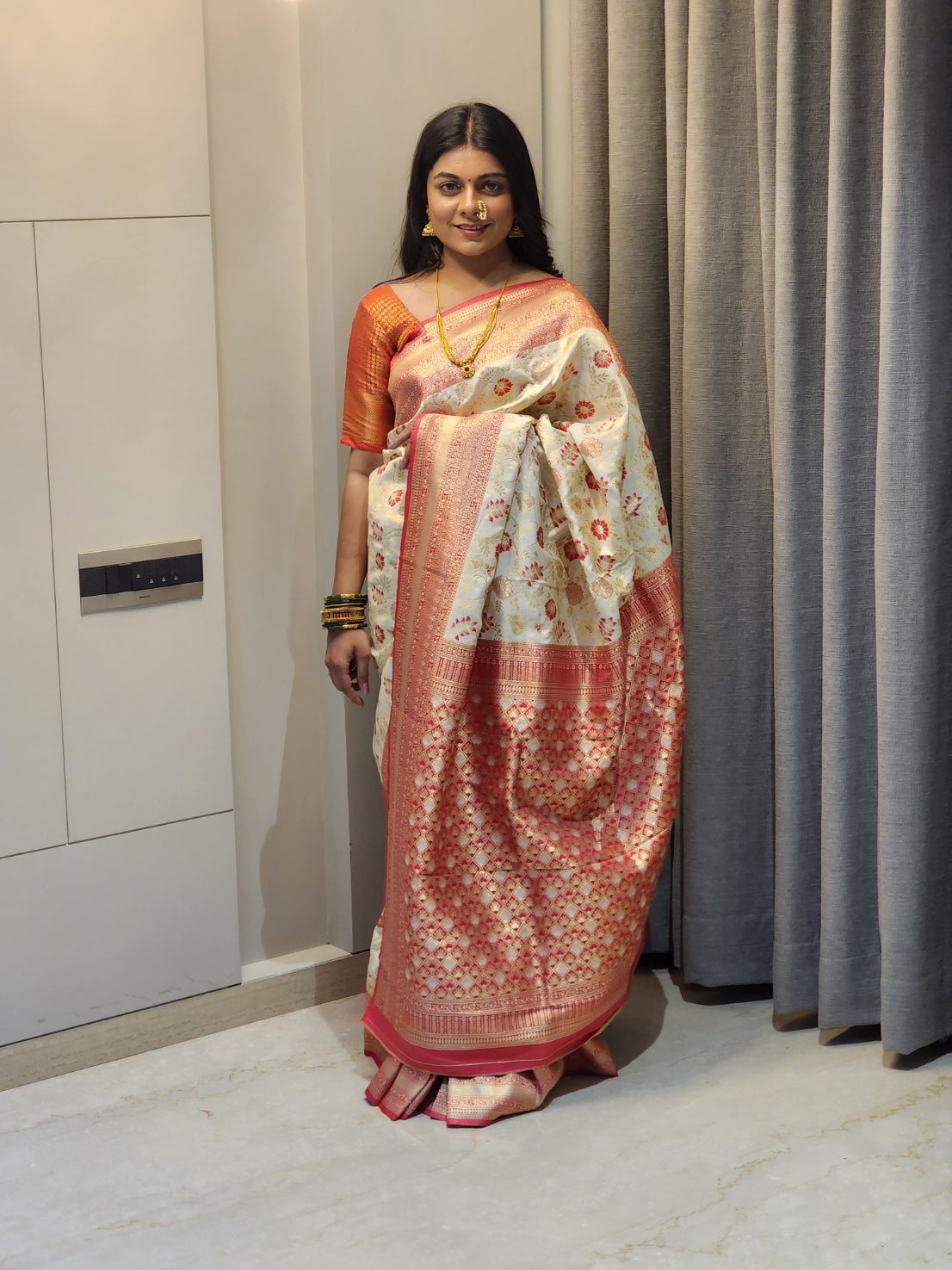 NOZ2TOZ Women Red Jaal Katan Silk Saree - Distacart