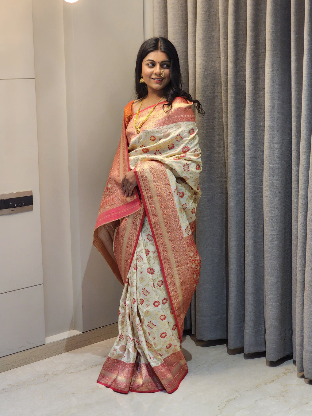 NOZ2TOZ Women Red Jaal Katan Silk Saree - Distacart