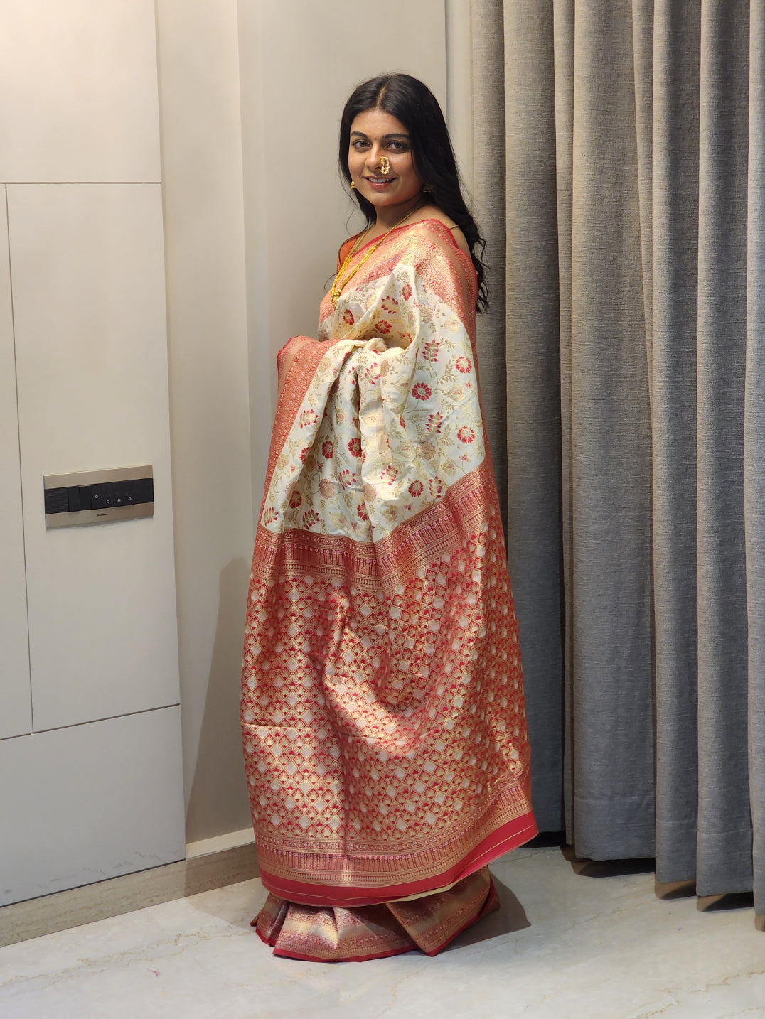 NOZ2TOZ Women Red Jaal Katan Silk Saree - Distacart