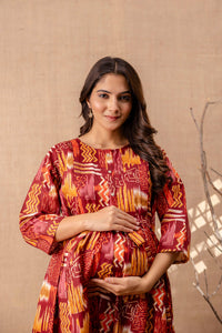Thumbnail for Women Maroon Printed Flared Maternity Dress - Rasiya