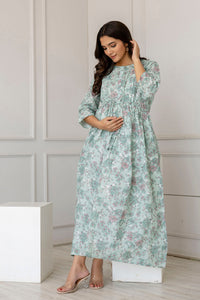 Thumbnail for Women Green Printed Flared Maternity Dress - Rasiya