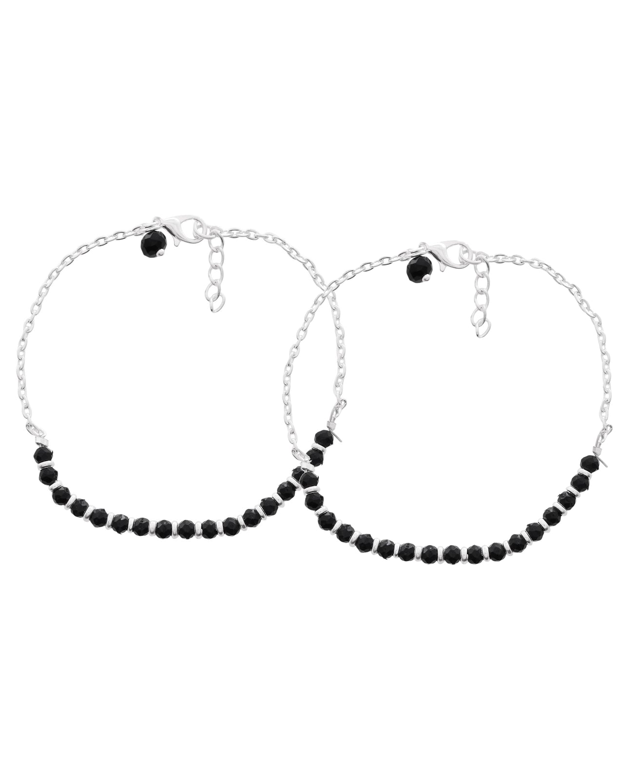 Jewels Nest Elegant Silver-Plated Black Bead Anklet – Traditional & Trendy