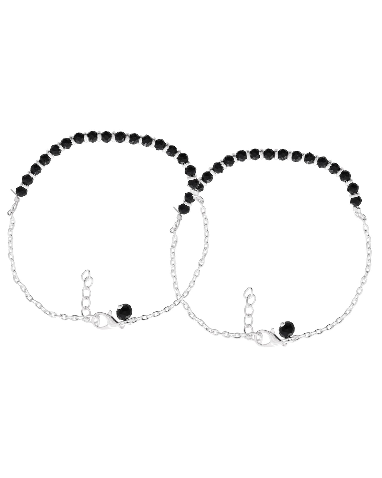 Jewels Nest Elegant Silver-Plated Black Bead Anklet – Traditional & Trendy