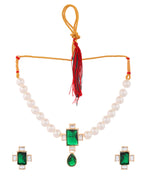 Thumbnail for Jewels Nest Kundan Inspired Pearl and Green Stone Bridal Necklace