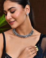 Thumbnail for Jewels Nest Oxidised Silver-Plated Leaf Motif Necklace Set with Stud Earrings