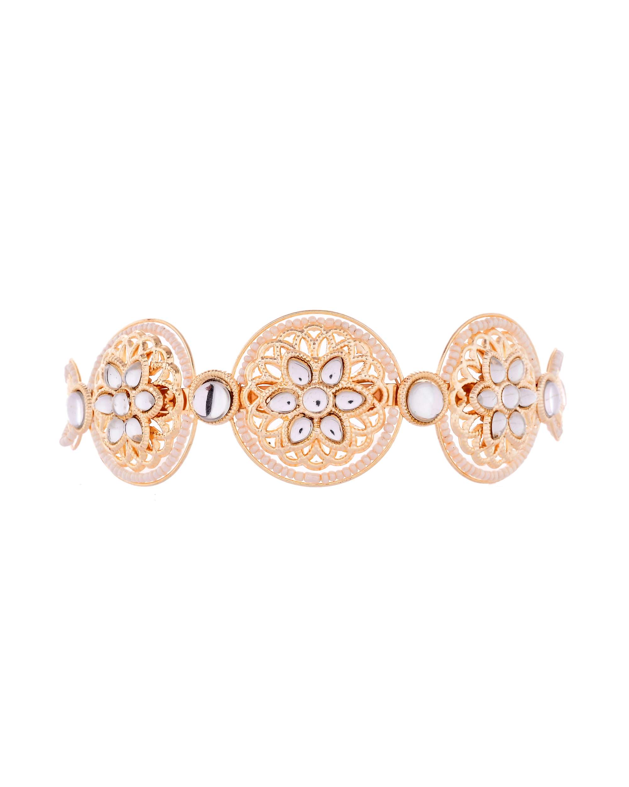 Jewels Nest Royal Kundan Mirror Work Hairband with Pearl Detailing