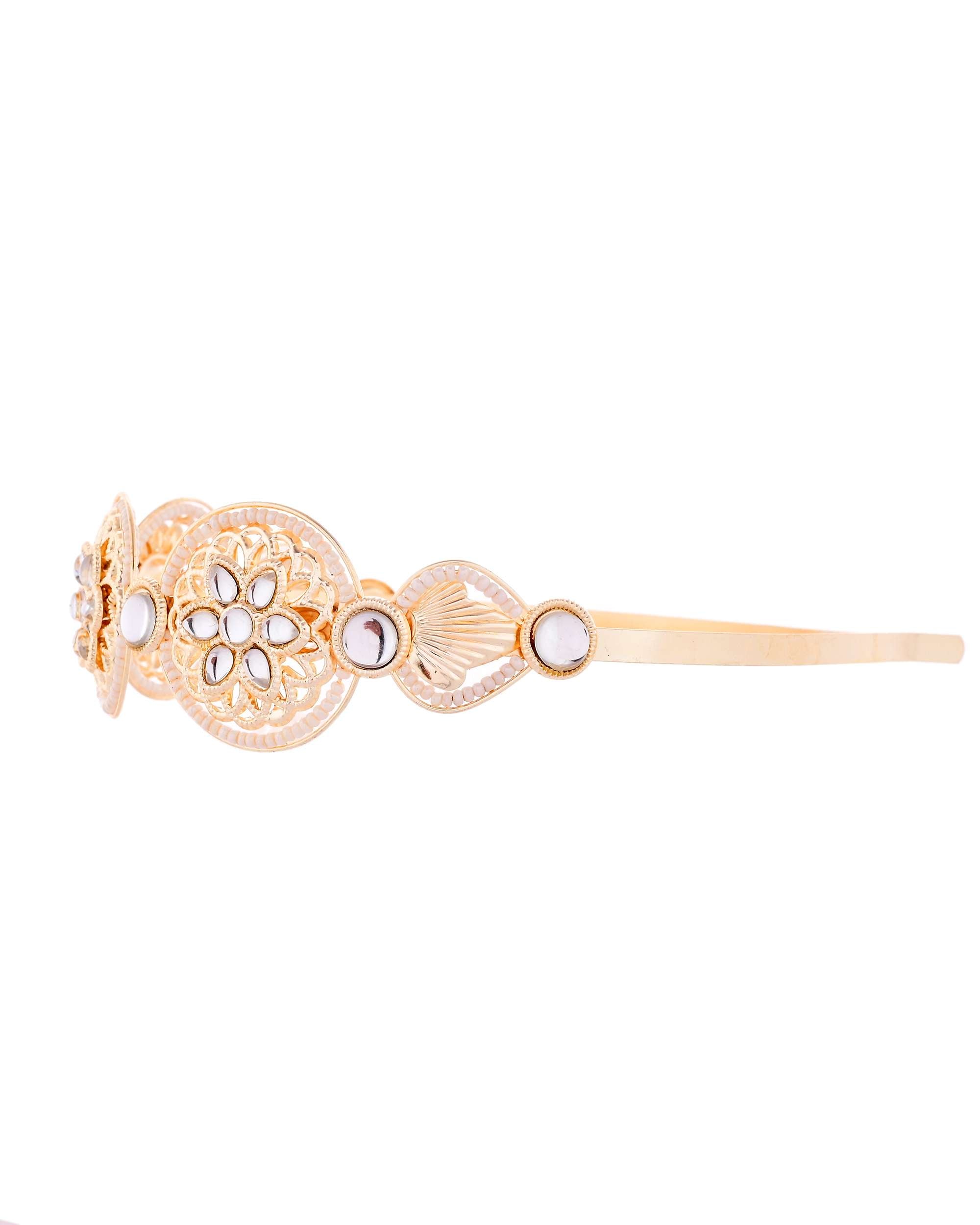 Jewels Nest Royal Kundan Mirror Work Hairband with Pearl Detailing
