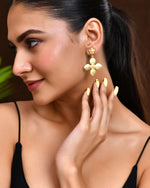 Thumbnail for Jewels Nest Floral Bliss Drop Earrings | Elegant Matte Gold Designer Stud Danglers