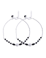 Thumbnail for Jewels Nest Set of 2 Silver-Plated Stainless Steel Beaded Anklets with Artificial Black Stones & Floral Charms