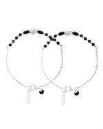 Thumbnail for Jewels Nest Set of 2 Silver-Plated Stainless Steel Beaded Anklets with Artificial Black Stones & Floral Charms