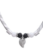 Thumbnail for Jewels Nest Set of 2 Silver-Plated Black & White Beaded Anklets with Leaf Charm