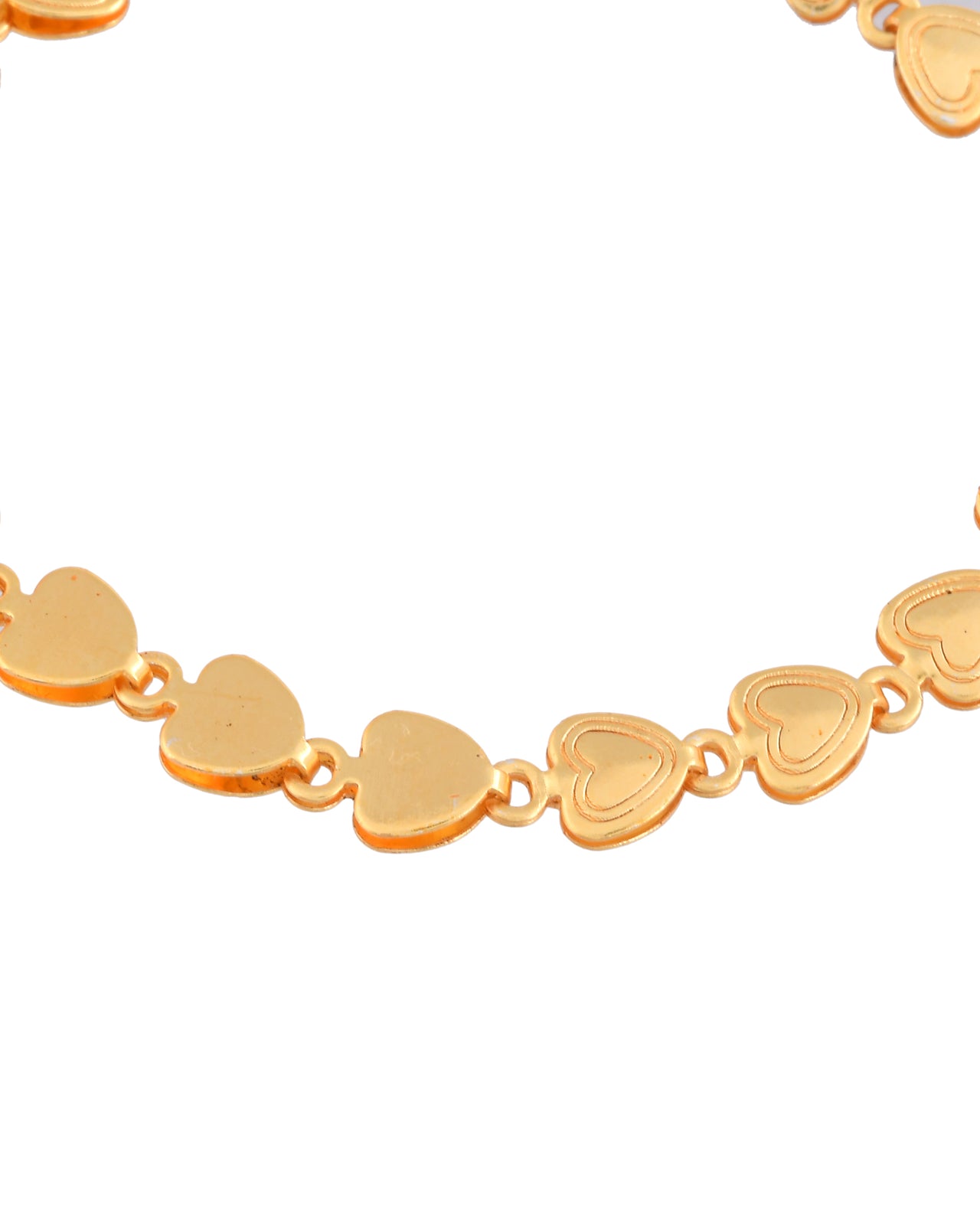 Jewels Nest Elegant Fancy Gold Bracelet with Heart-Shaped Links