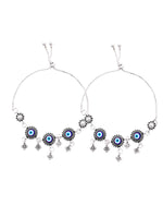 Thumbnail for Jewels Nest Set of 2 Silver-Plated Stainless Steel Evil Eye & Stone-Studded Beaded Anklets