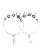 Thumbnail for Jewels Nest Set of 2 Silver-Plated Stainless Steel Evil Eye & Stone-Studded Beaded Anklets