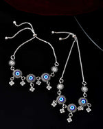 Thumbnail for Jewels Nest Set of 2 Silver-Plated Stainless Steel Evil Eye & Stone-Studded Beaded Anklets