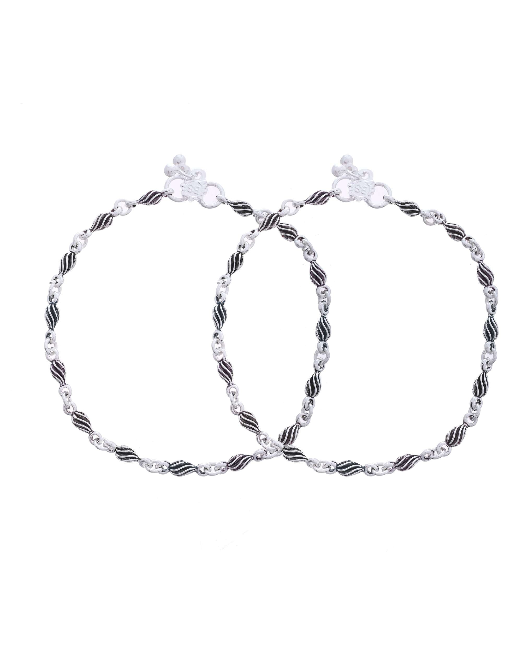 Jewels Nest Stainless Steel Silver-Tone Anklets with Leaf and Pearl Detailing