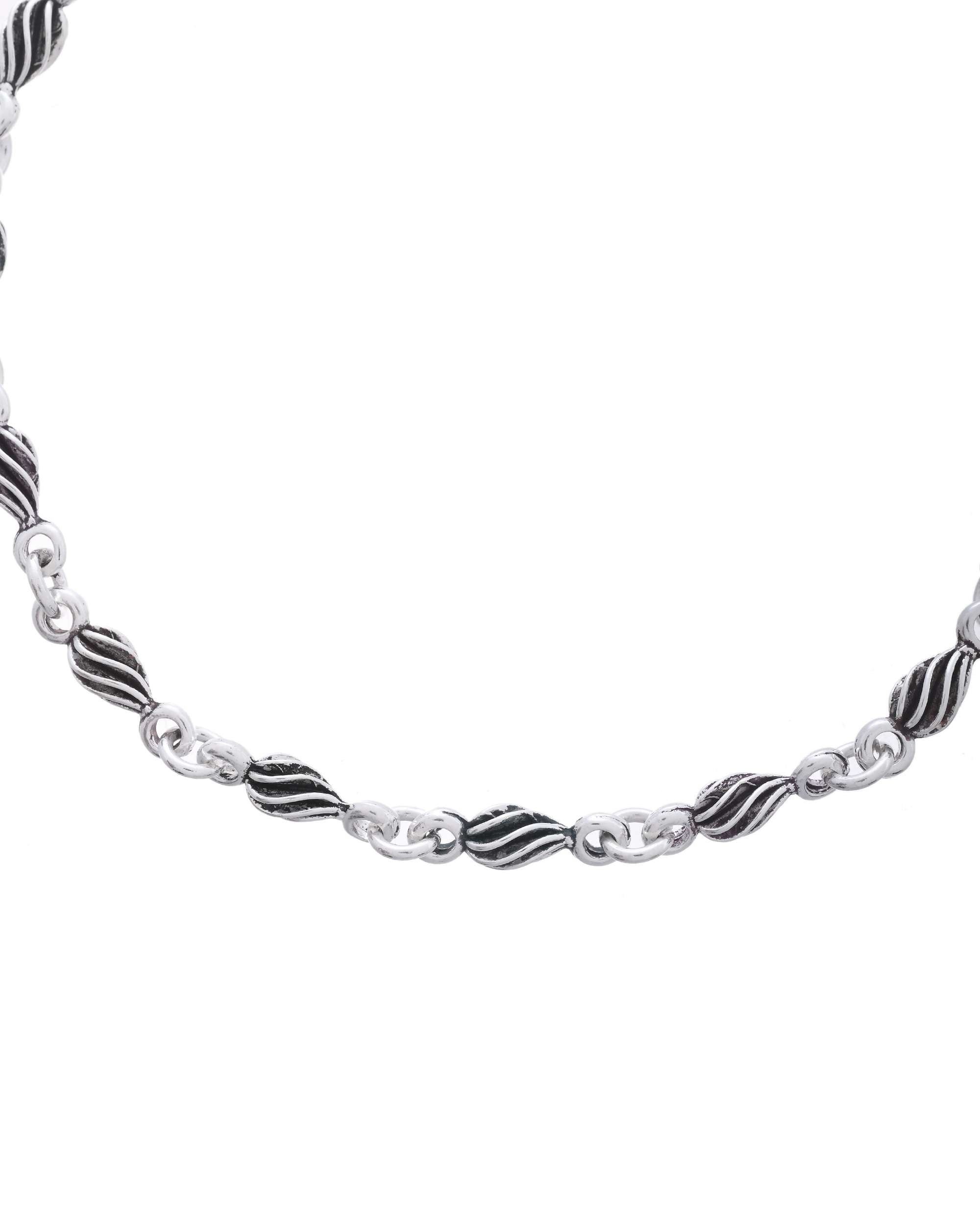 Jewels Nest Stainless Steel Silver-Tone Anklets with Leaf and Pearl Detailing