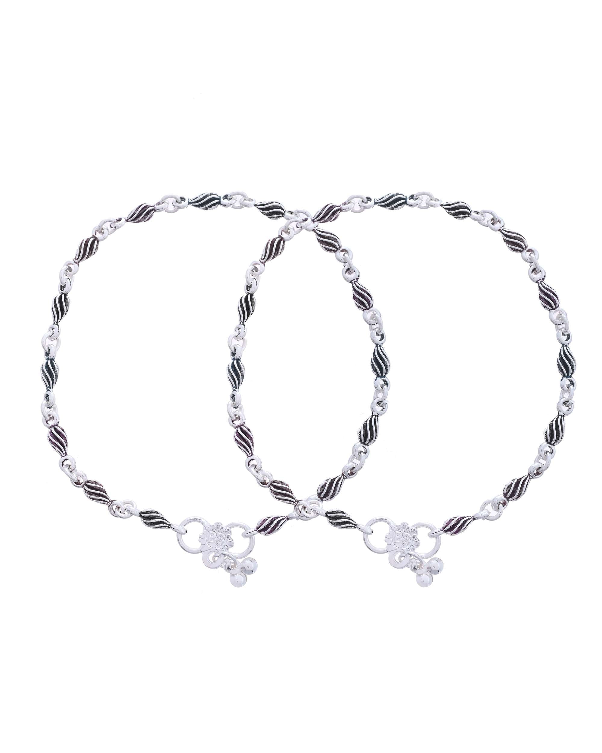 Jewels Nest Stainless Steel Silver-Tone Anklets with Leaf and Pearl Detailing