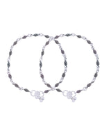 Thumbnail for Jewels Nest Stainless Steel Silver-Tone Anklets with Leaf and Pearl Detailing