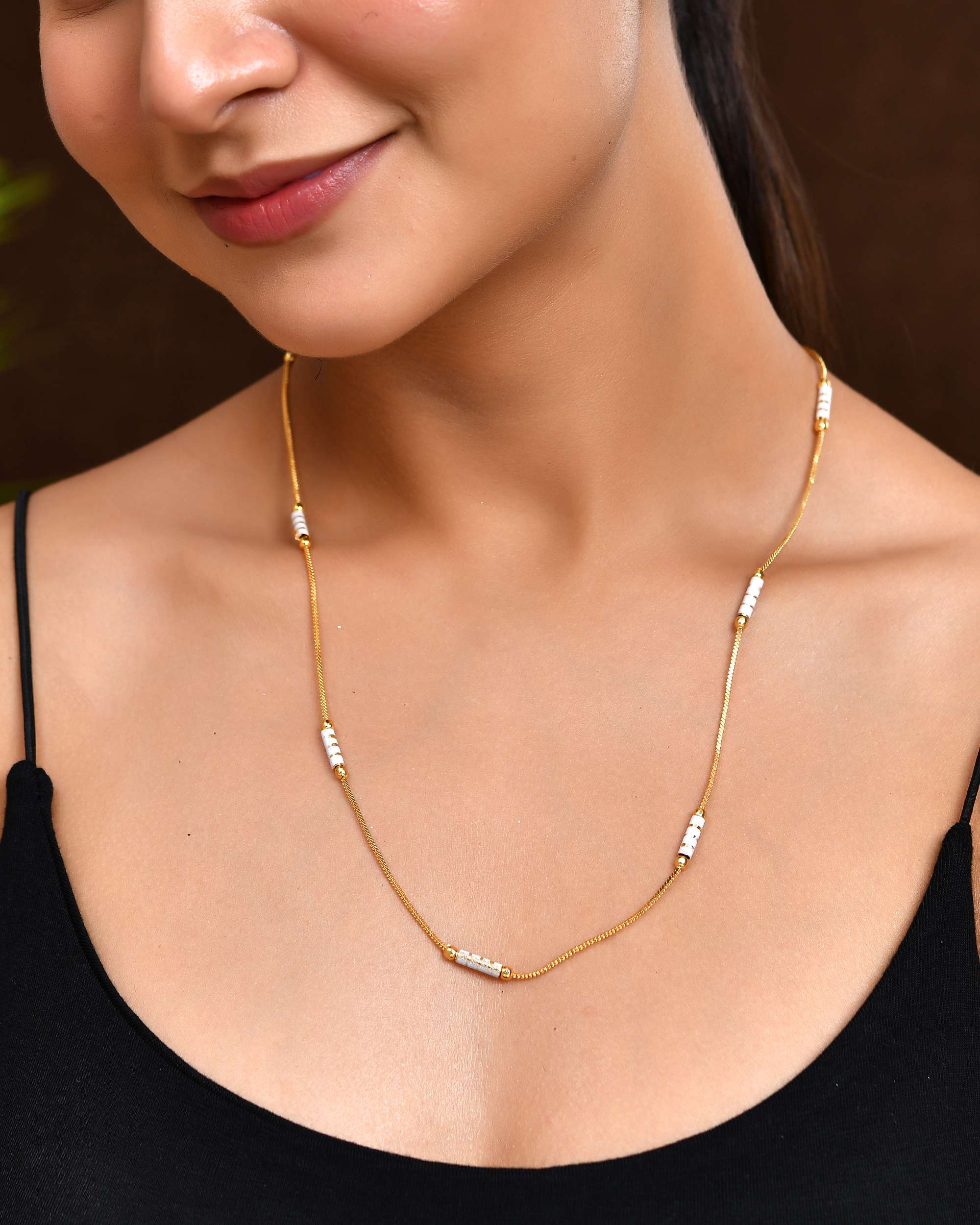 Jewels Nest Dual-Tone Cylinder Beads Gold Chain