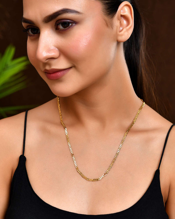 Jewels Nest Classic Glossy Gold-Tone Flat Chain for Men & Women