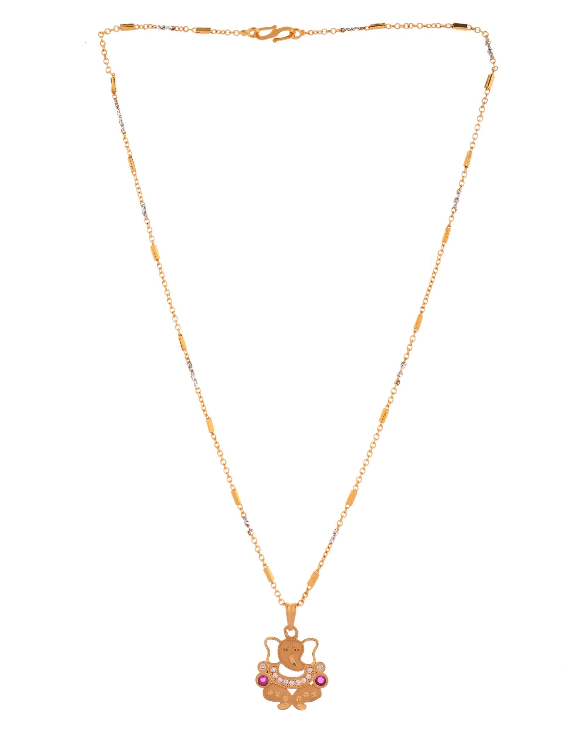 Jewels Nest Traditional Gold-Tone Pendant Chain with Ruby Accents